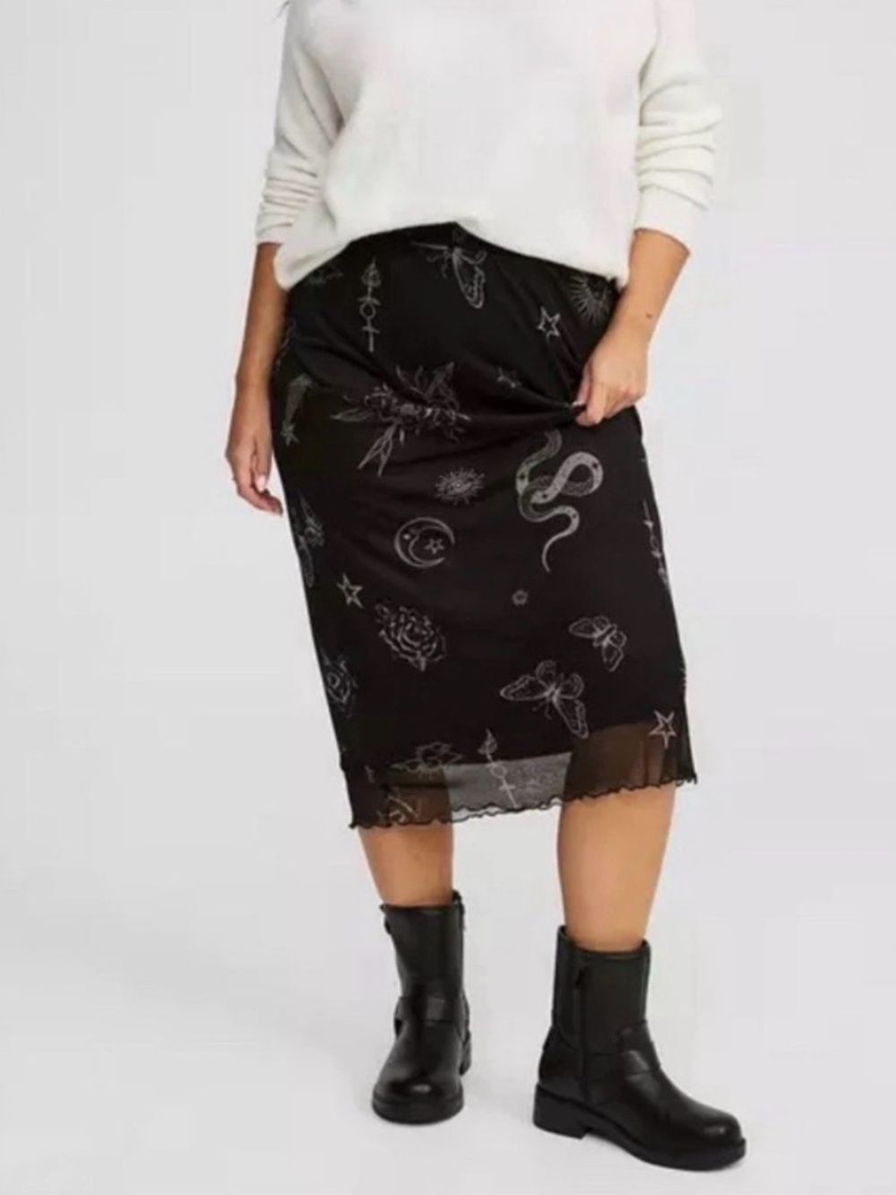 torrid Black Midi Skirt with Silver Celestial Print